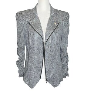 JohnPaulRichard Womens Moto Jacket Snake Print Blazer Ruched Sleeve Medium
